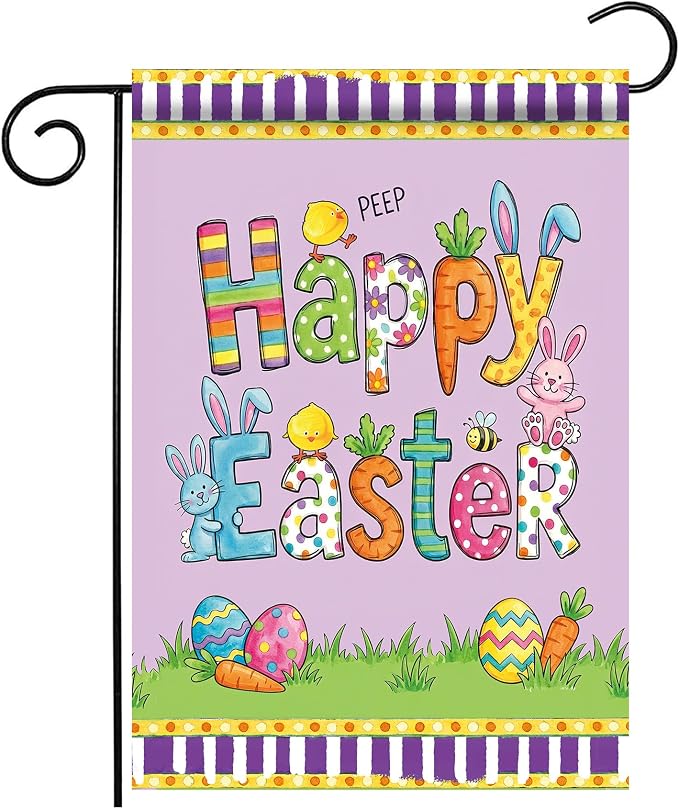 Easter Eggs Garden Flag Double Sided, Easter Bunny Decorations for Porch Welcome Banner for Outside March Spring Yard Outdoor Farmhouse Decoration (Small-12.5×18 inch)