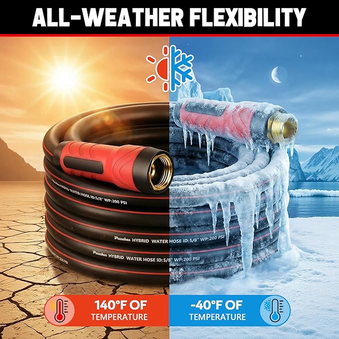 Garden Hose 75ft x 5/8", NON-EXPANDABLE Heavy Duty Premium Flexible Water Hose with 10 Function Spray Nozzle, No Kink, Leakproof, Lightweight Hybrid Hose with Swivel Handle, Male to Female Fittings