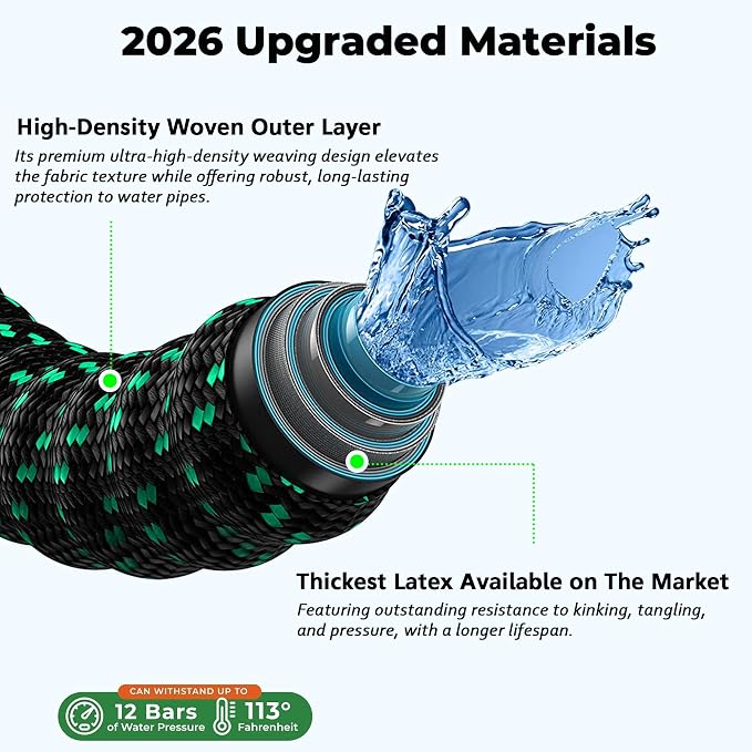 Expandable Garden Hose 50 ft with 10 Function Spray Nozzle, Flexible, Kink Free, Leak-Proof, Ultra Lightweight Retractable Stretch Water Hose 50ft for Yard, Lawn, Car Wash and Outdoor (Black Cyan)