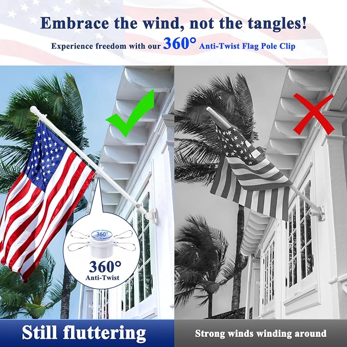 5 FT Flag Pole Kit, Tangle Free Spinning Weather Resistant Rustproof Stainless Steel Flagpole with Base for 1" Dia Flag Pole Holder for Outside House, Wall (White)