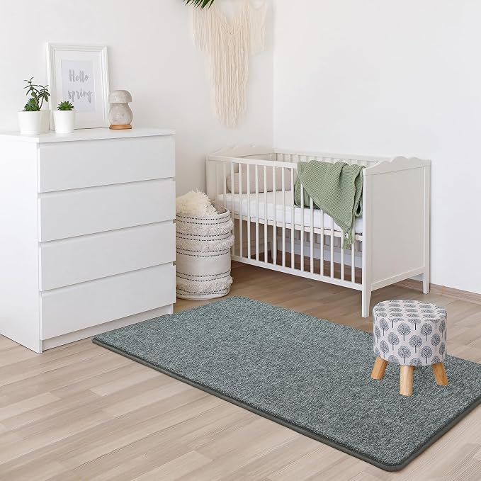Keeko 2x4 Area Rugs for Living Room,Soft Washable Memory Foam Bedroom Rug | Indoor Throw Rug Low Pile Minimalist Non Slip Carpet for Kids Nursery Classroom Dorm Room Home Decor Grey-green and White