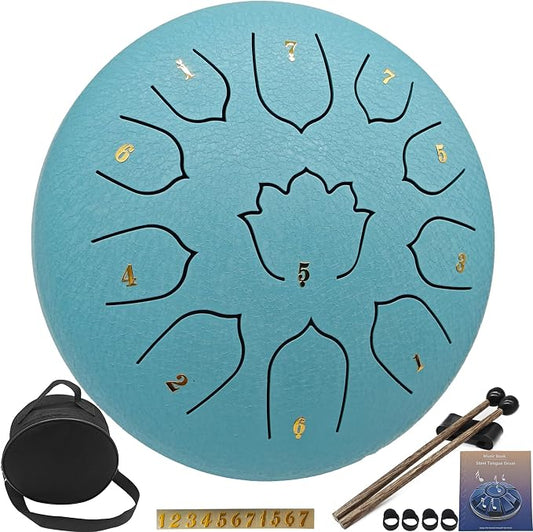 Rain Drum for Outside Garden, 8-Inch Steel Tongue Drum with 11 Notes, Percussion Instrument, Includes Packing Bag, Music Book, and Mallets, Ideal for Meditation, Yoga, and Relaxation
