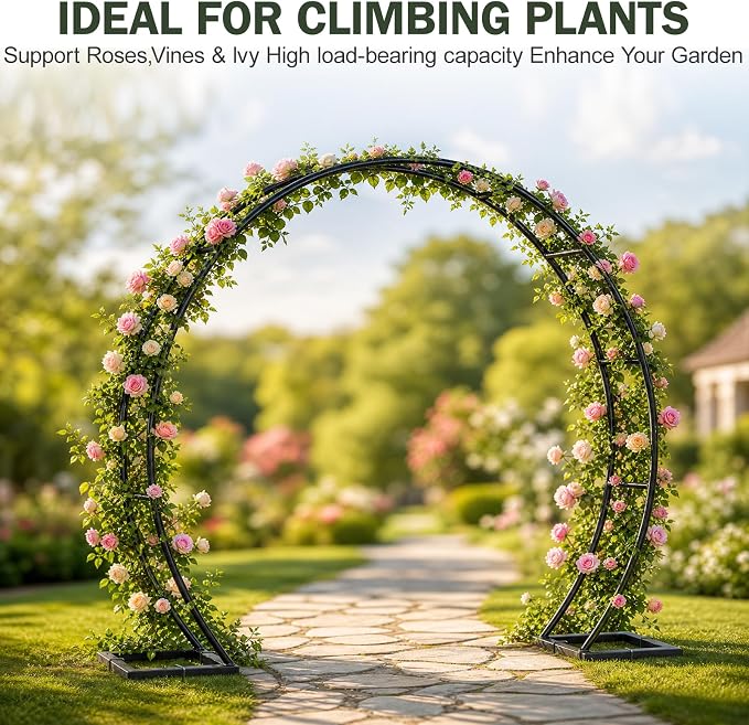 Round Garden Arch Trellis for Climbing Plants Outdoor, Metal Garden Arbor, Decorative Arch Frame for Garden, Events & Parties, Suitable for Backdrop and Balloon Decorations (Round)