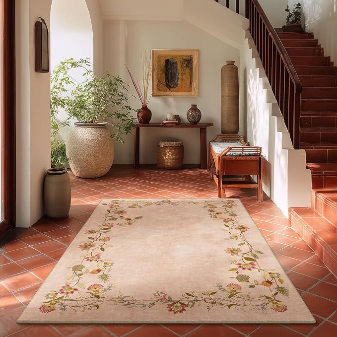 4x6 Washable Area Rugs for Entryway: Small Rug Non Slip Stain Resistant Low Pile Ultra Soft Faux Wool Throw Rugs for Bedroom Living Room Kitchen Bathroom Front Door Indoor Entry Farmhuse Home Office