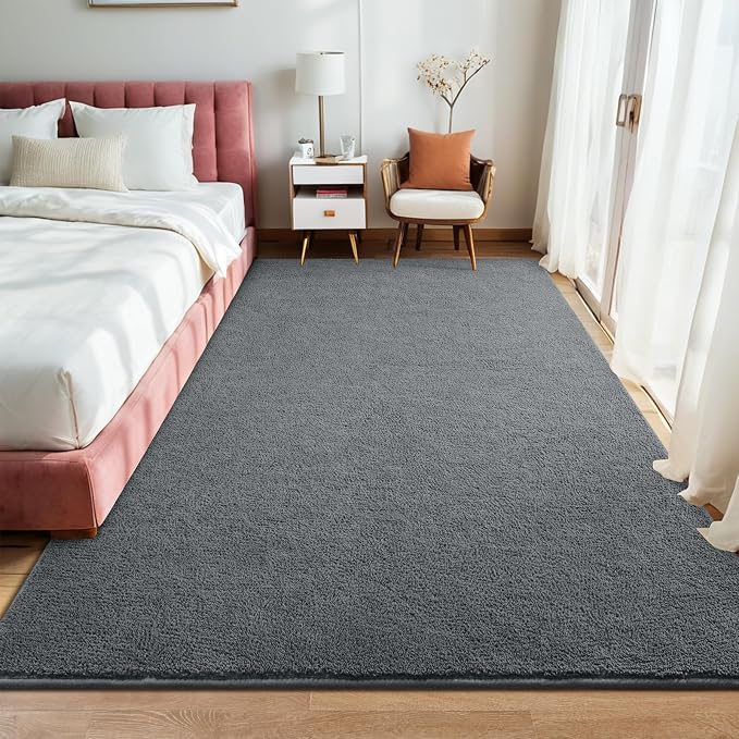 6x9 Dark Grey Area Rug Modern Aesthetic Minimalist | Washable Memory Foam, Low Pile Non Slip Indoor Carpet for Living Room Bedroom Office Classroom College Dorm Room Home Decor