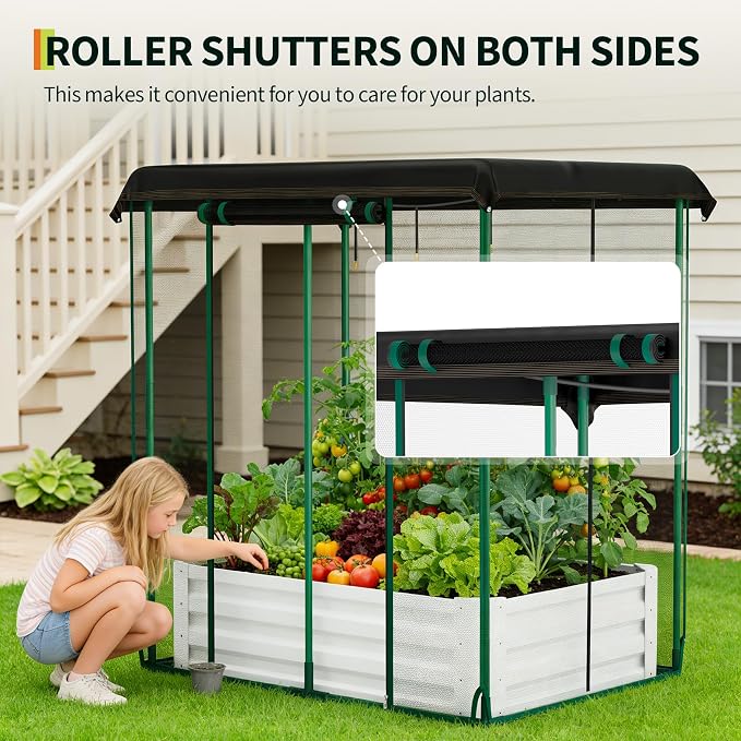 Garvee 72"x36"x12" Raised Garden Bed Kit with Shade Cloth & Irrigation, 3-in-1 Metal Planter Box with Insect Mesh & Drip System, Self-Watering Outdoor Galvanized Raised Bed for Vegetables Flowers