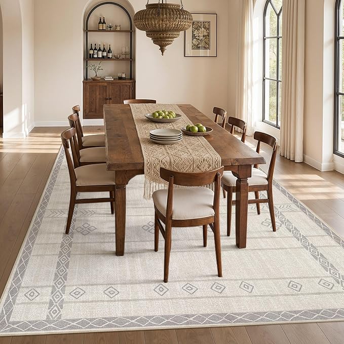 cotiled Boho 5x7 Area Rugs for Living Room: Soft Moroccan Washable Rug | Solve Modern Neutral Trendy Home Decor - Stain Resistan Carpet for Bedroom Beige Grey