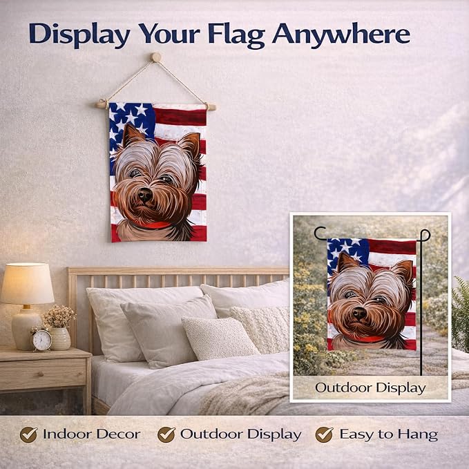 Caroline's Treasures CK6760GF Yorkshire Terrier American Flag Garden Flag Mailbox Flag Decorative Yard Flag Banner Outside Patio Artwork Yard Flower Beds, Garden Size, Multicolor