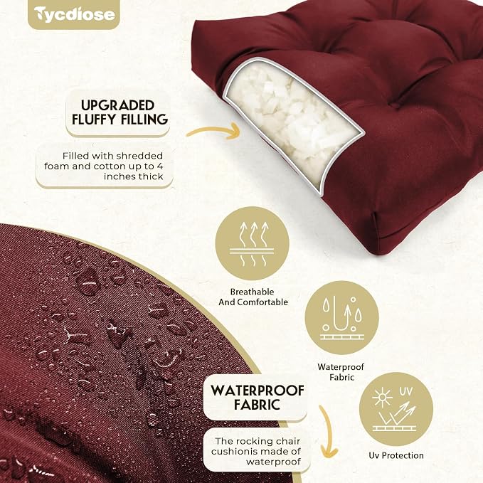All Weather Waterproof Wicker Chair Cushions of 3 Pieces, Outdoor Wicker Chair Cushion for Patio Furniture Loveseat Settee Bench, 1 Loveseat and 2 U-Shaped Thickened Cushions, Red