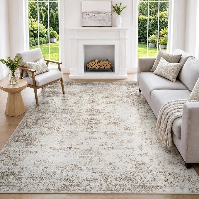 6x9 Washable Area Rug Modern Abstract for Living Room Bedroom Beige | Soft Indoor Carpet,Anti-skid Backing,Water Repellent,Non-shedding, Suitable for bedroom dining farmhouse nursery home office