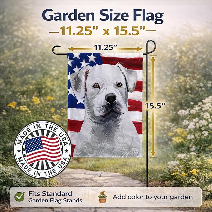Caroline's Treasures CK6395GF American Bulldog American Flag Garden Flag Mailbox Flag Decorative Yard Flag Banner Outside Patio Artwork Yard Flower Beds, Garden Size, Multicolor