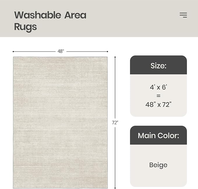 Valenrug 4x6 Area Rug for Entryway, Non Slip Washable Bedroom Rug, Beige | Soft Low Pile, Thin & Lighweight Carpet, Folable Stain Resistant Modern Indoor Floor Mat for Living Room,Hallway, Home Decor
