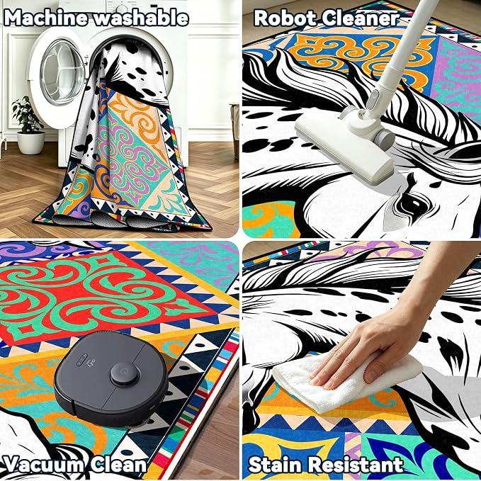 Vintage Appaloosa Horse Rug 5x7 Area Rug for Living Room ﻿ | Animal Print Rug, Boho Ethnic Geometric Pattern Rug, Non-Slip TPE Backing, Stain Resistant for Bedroom Dining Room Playroom