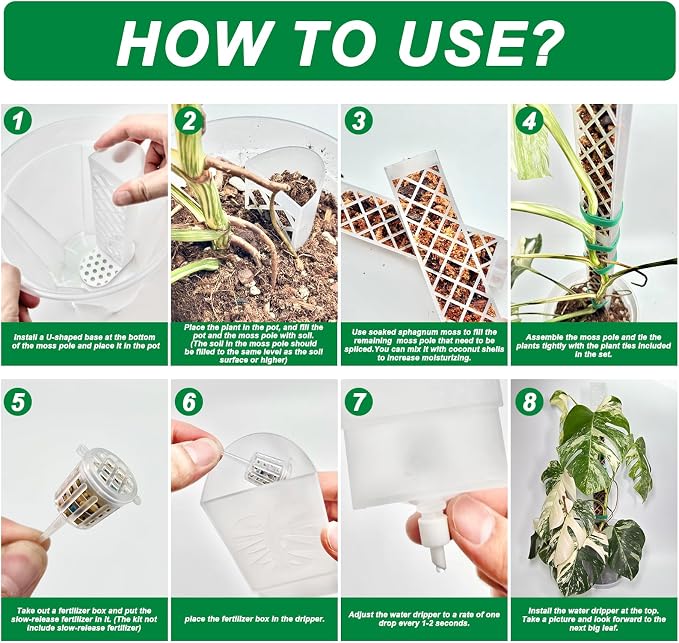 4 Psc 9 Inch D Shaped Moss Pole with Watering Dripper, Plastic Moss Poles for Climbing Plants, Sturdy Monstera Plant Support, Self Watering Moss Pole Kit for Plants Indoor(Black)