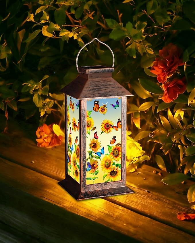 Sunflower Solar Lanterns Outdoor Waterproof Garden Decor Birthday Gifts for Women Mom Grandma Sister, Hanging LED Plastic Solar Lights Outside Decorative for Yard Patio Backyard Lawn Decorations