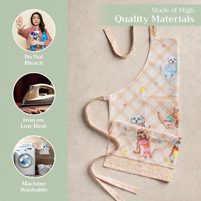 Maison d' Hermine Aprons for women with Pocket 100% Cotton (27.50"x31.50") | Adjustable Neck Strap & long ties Apron Men Chef Wedding Cooking Gardening Server Maid