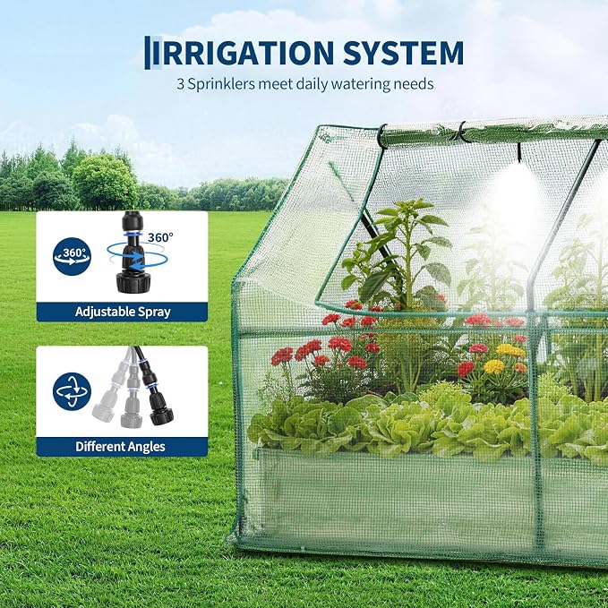 Garvee 72"x36"x12" Raised Garden Bed Kit with Pitched Roof Greenhouse Cover & Irrigation, 3-in-1 Metal Planter Box with Self-Watering System & Insect Mesh, Outdoor Raised Bed for Vegetables Flowers