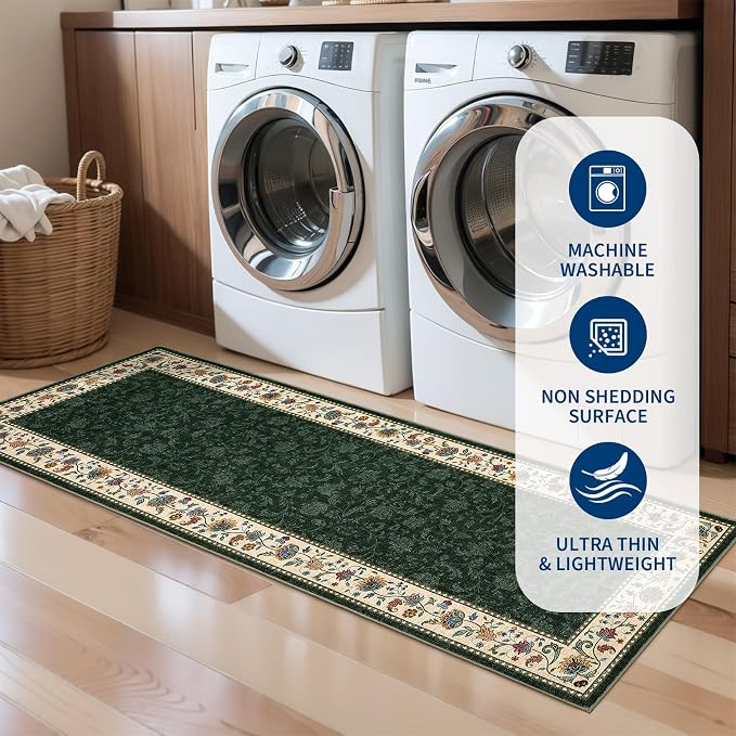 Garvee 6x9 Area Rugs Vintage Floral Washable Rugs Soft Rug | Green Boho Border Area Rug Stain Resistant Easy Cleaning Throw Rugs Non Shedding Low Pile Floor Cover for Nursery Dining Room