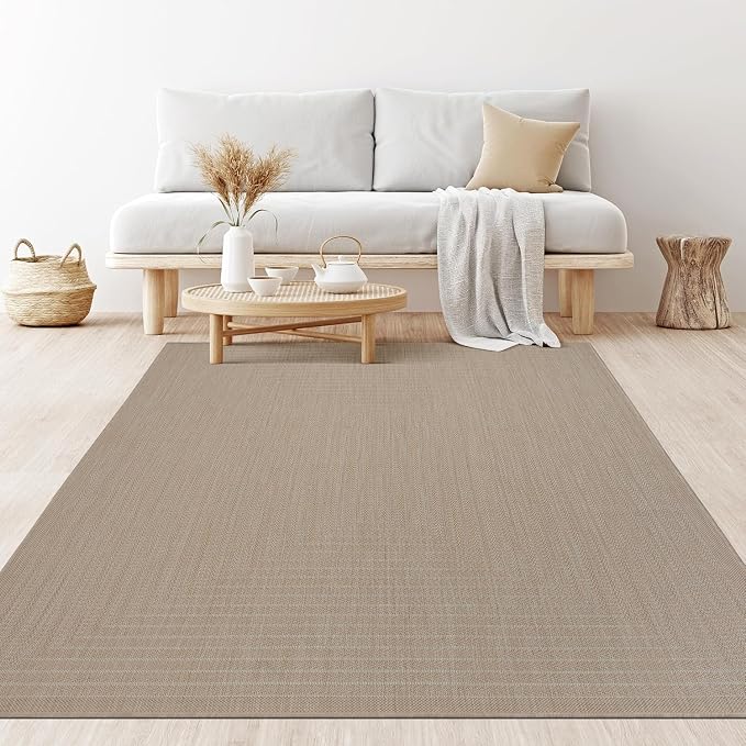 Adiva Rugs Outdoor Indoor Area Rug, Weather Resistant, Easy to Clean, Stain Resistant Floor Mat for Dining Room, Backyard, Deck, Patio (Natural Beige, 9' x 12')