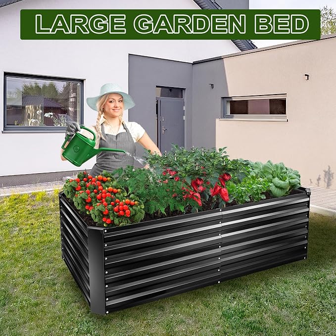 Metal Raised Bed Garden Bed Kit, 6x3x2ft Tall Galvanized Planter Raised Garden Boxes Outdoor, Large Metal Raised Garden Beds for Flowers, Vegetables, Herbs