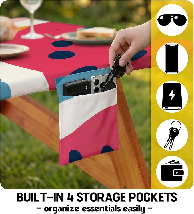 Picnic Table Cover with Bench Covers Waterproof Fitted Table Cloth Tablecover Camper Camp Camping Essentials Outdoor Beach Summer River Water Motorhome Trailer Road Trip Tent Rv Car Travel Activities