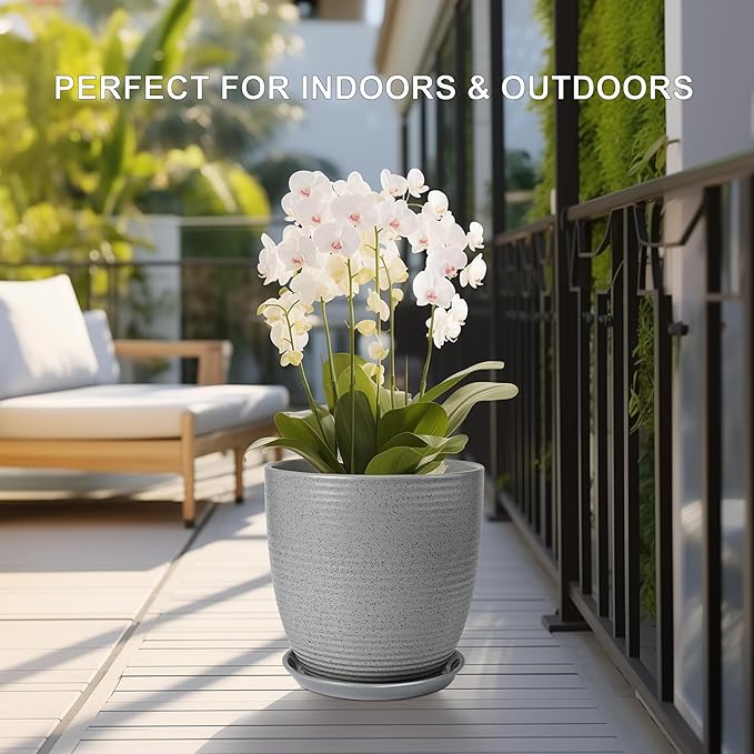 Plant Tray for Pots - Ceramic Plant Saucer 12 inch Plant Drip Tray for Drainage Plant Plate to Catch Water Indoor Plants Large Plant Saucer for Outdoors Flower Pot Saucer Gray