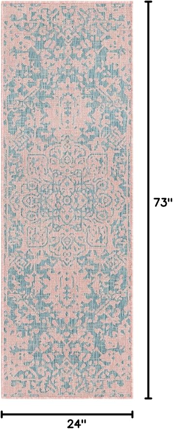 Unique Loom Jill Zarin Jill Zarin Outdoor Collection Area Rug - Dubai (2' x 6' 1" Runner, Pink and Aqua/Light Blue)