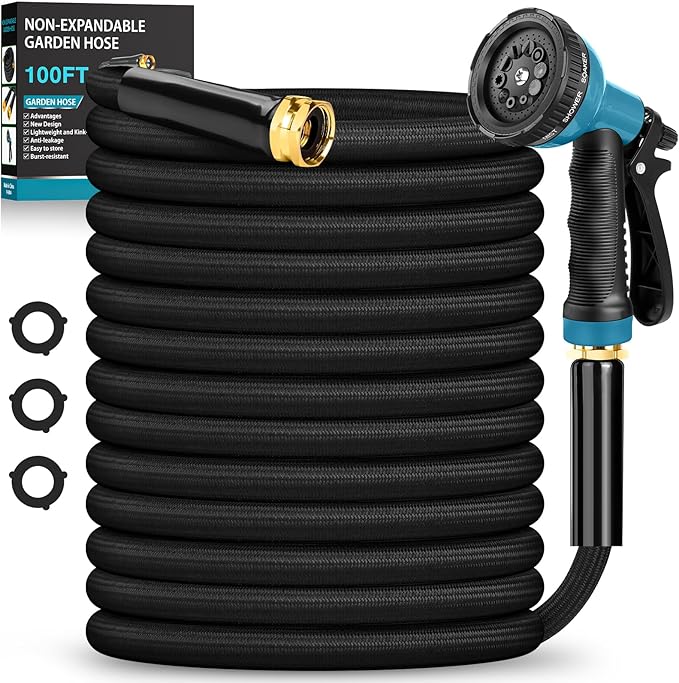 Itsonestep Garden Hose 100ft, 3/4GHT Non-Expanding Water Hose Lightweight, Flexible Garden Hose with 10 Function Nozzle, Kink-Free, Sturdy, High-Pressure, Abrasion Resistant Hoses for Yard, Garden