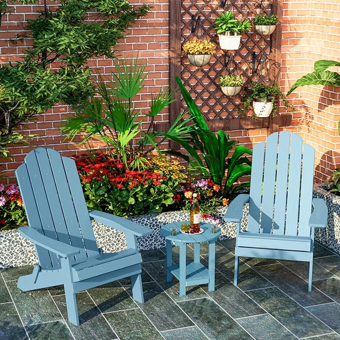 MXIMU Round Outdoor Side Table Adirondack Tables 18 Inch Chairside End Tables with Storage Shelf, 2-Tier Plastic Patio Side Table for Balcony Backyard Lawn (Blue, 1 Pack)
