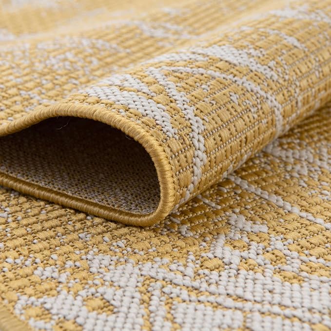 Unique Loom Outdoor Bohemian Collection Area Rug - Anthro (4' 1" Round, Yellow/ Ivory)