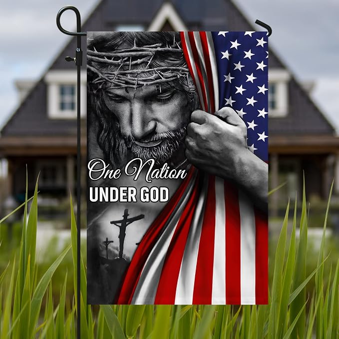 FLAGWIX Christian Patriot American Flags, One Nation Under God Christian Flag - 4th of July Decorations for Home, Outside Flag, Garden Flag 12x18 - Double Sided, Heavy Duty Canvas Indoor Outdoor Flag