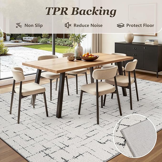 Engiw-Neutral 8x10 Area Rug for Living Room Rug-Carpet Bedroom Rugs Textured Tufted Jacquard Modern Washable Rug for Dining Room Nursery Non Slip-Black and White