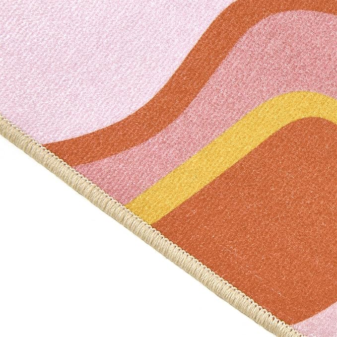 Colorful Abstract 8x10 Area Rug Ultra Thin Flatweave Funky Aesthetic Colorful Striped Living Room Rug Orange Blush Washable Carpet for Nursey Entryway Bedroom Dining Room Dorm Office