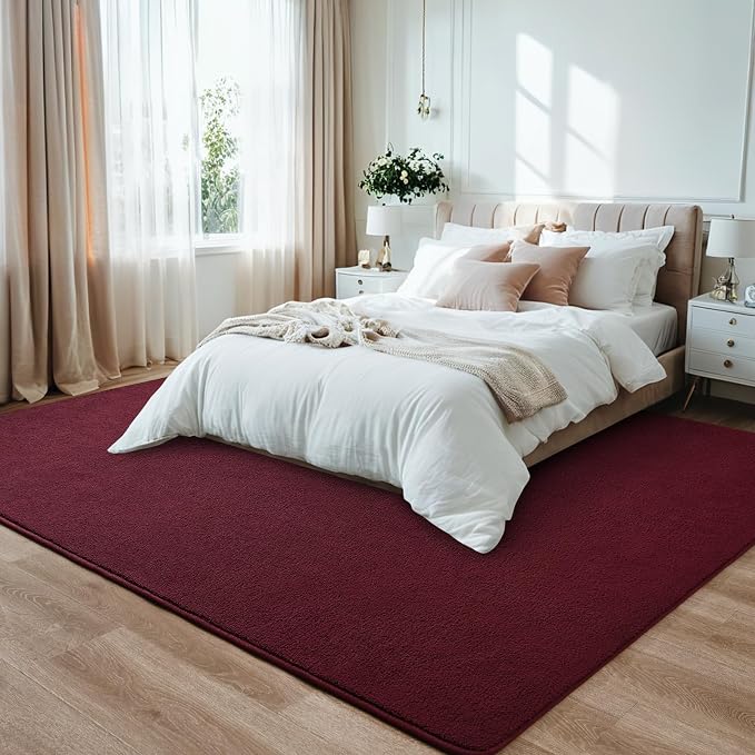 5x7 Burgundy Red Area Rug Modern Aesthetic Minimalist | Washable Memory Foam, Low Pile Non Slip Indoor Carpet for Living Room Bedroom Office Classroom College Dorm Room Home Decor