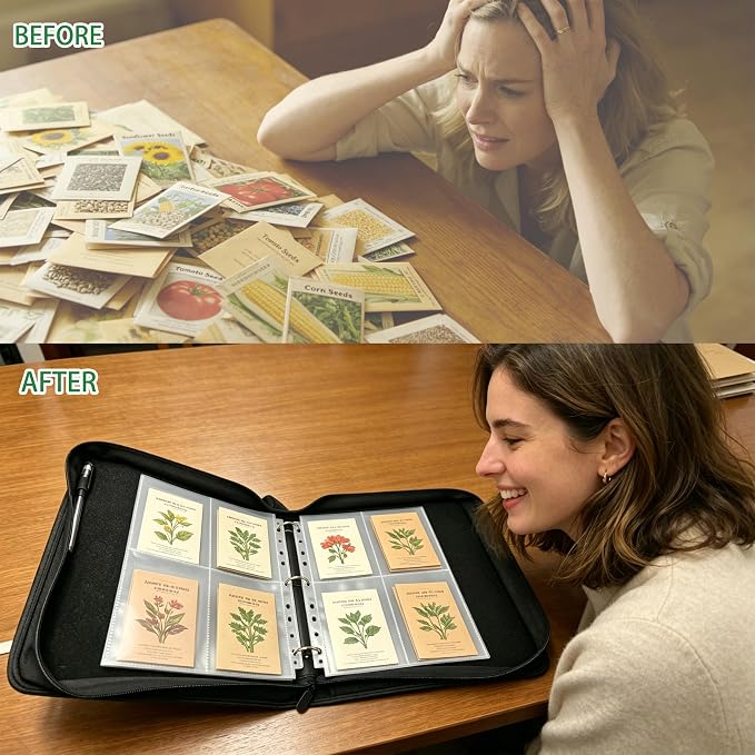 30 Pack 120 Pocket Seed Organizer Sheet, 3.5x5” Seed Packet Binder Sleeves, Heavy Duty Garden Seeds Storage Pages for 3 Ring Binder