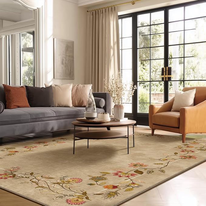 5x7 Area Rugs for Living Room: Washable Bedroom Rug Stain Resistant Non Slip Low Pile Soft Faux Wool Lightweight Rugs for Dining Room Kitchen Farmhouse Nursery Entryway Home Office Indoor