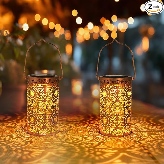 DIBIEECN Birthday Gifts for Women Mom Grandma Wife, Solar Lanterns Outdoor Waterproof, Metal Hanging Lights Garden Decor, LED Decorative Lantern for Patio Porch Backyard, Sunflower, 2 Pack