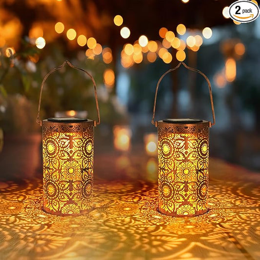 DIBIEECN Birthday Gifts for Women Mom Grandma Wife, Solar Lanterns Outdoor Waterproof, Metal Hanging Lights Garden Decor, LED Decorative Lantern for Patio Porch Backyard, Sunflower, 2 Pack