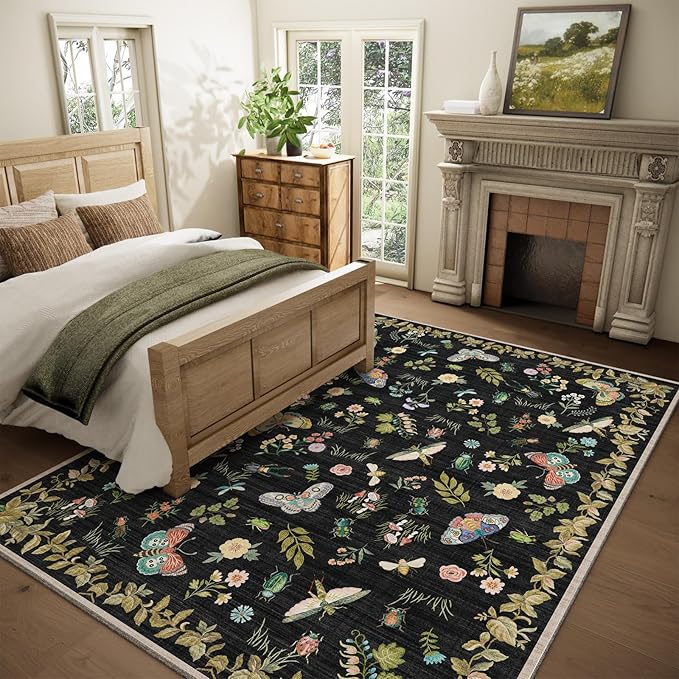 Machine Washable Rug for Living Room: 5x7 Area Rugs Vintage Rugs Stain Resistant Non Slip Low Pile Lightweight Soft Carpets for Bedroom Kitchen Dining Room Nursery Kids Room Farmhouse Home Office
