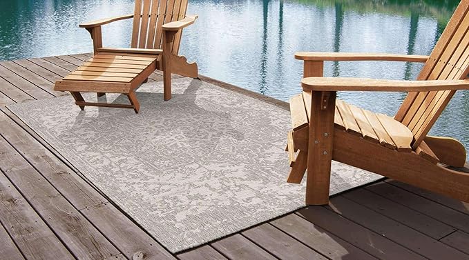 Unique Loom Outdoor Collection Area Rug - Dubai (9' x 12' Rectangle, Gray/ Ivory)