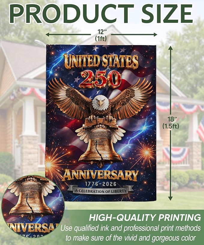 American Flag With Eagle, 250th Anniversary Patriotic Design, 250 Anniversary Usa Flag, Garden Flags For Outside, 1776-2026 Commemorative, Front And Back Print 3 (12x18 Inch)