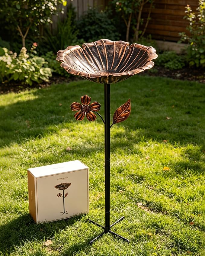 2PCS Vintage Metal Bird Bath Feeder 5-Prong Stake for Garden Patio | Vintage Metal Bird Bath & Feeder, Weatherproof, Easy Install, Ideal Garden Patio Decor.