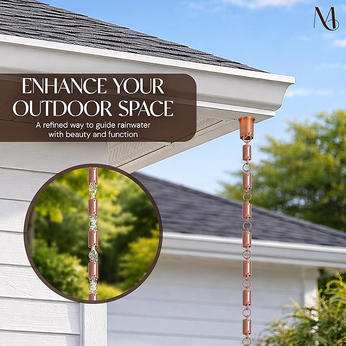 Monarch Rain Chains Aluminum Cylinder Brushed Copper Rain Chains for Gutters – 8.5 ft Black Decorative Rainchain Outdoor Durable Heavy Duty Gutter Chain Downspout, Modern Rainchains for Outside