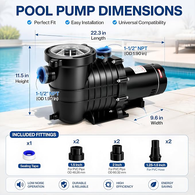 TOPWAY 2HP 110v Swimming Pool Pump 111GPM Filter Garden lnground and Above Ground Pools Water Pump