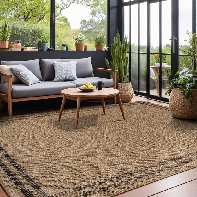 Luul Home Easy Jute Rugs 5x7 Bordered Natural Color Living Room Indoor Outdoor Area Rug for Patio and Kitchen Rug High Traffic Washable Easy to Clean Solid Boho Woven Design Outside Carpet (5 x 7)