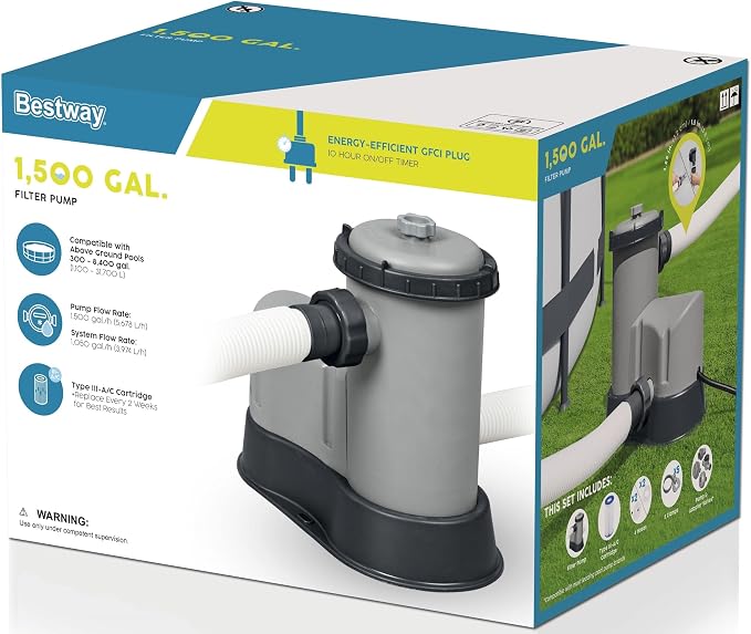 Bestway 58390 Flowclear Filter Pump, 1500-Gallon