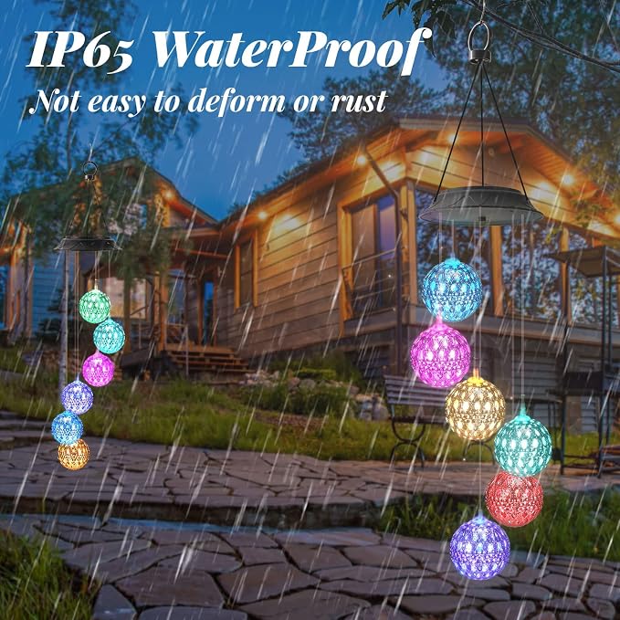 Gifts for Mothers Day, Birthday Gardening Gifts for Women Mom Grandma, Solar Lights Outdoor Decorative Solar Wind Chimes for Outside Gold Ball Garden Decor Yard Patio Porch