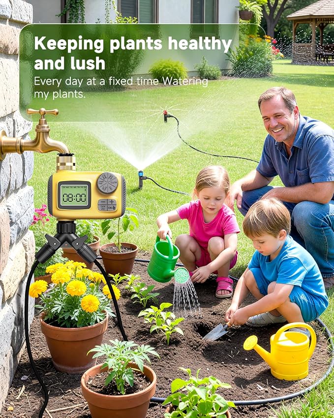 246FT Drip Irrigation System with LCD Timer, Automatic Watering System Kits,1/2 Inch Hose 1/4 Inch Distribution Tubing 3 Sprayer Types, for Garden, Greenhouse, Garden, Lawn