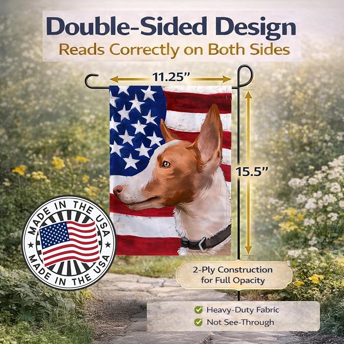 Caroline's Treasures CK6404GF Andalusian Hound Dog American Flag Garden Flag Mailbox Flag Decorative Yard Flag Banner Outside Patio Artwork Yard Flower Beds, Garden Size, Multicolor