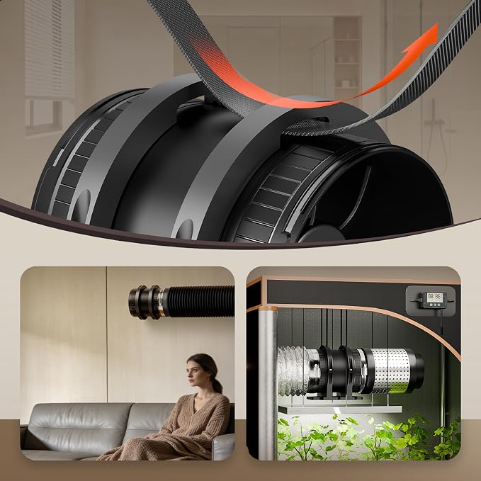 4 Inch Inline Duct Fan Kit with Timer Humidity Sensor Remote Control | Smart Humidity Sensor,6 Speeds,5000 RPM Airflow,24 dB Low Noise,Easy Installation in Grow Tents Basements
